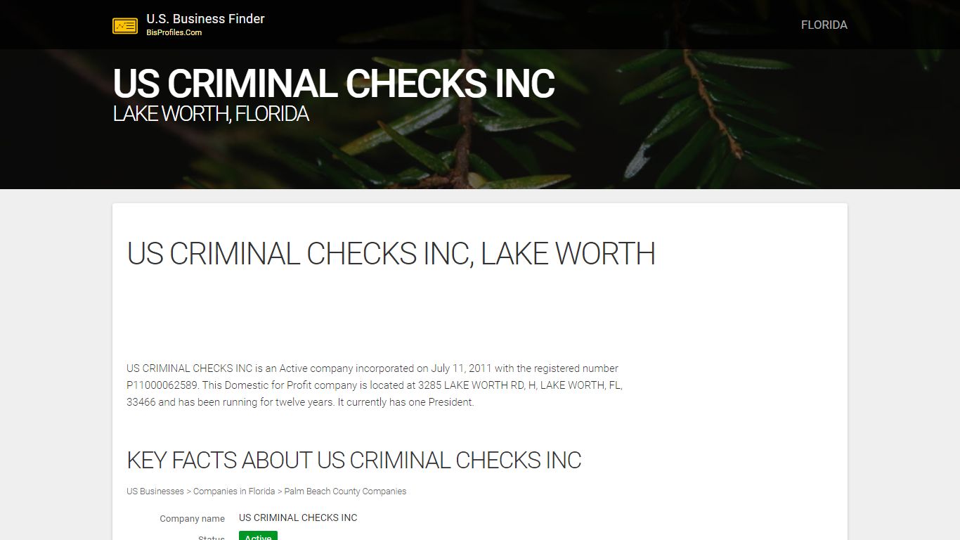 US CRIMINAL CHECKS INC. LAKE WORTH, FL