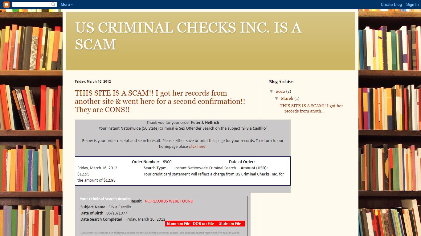 US CRIMINAL CHECKS INC. IS A SCAM - Blogger